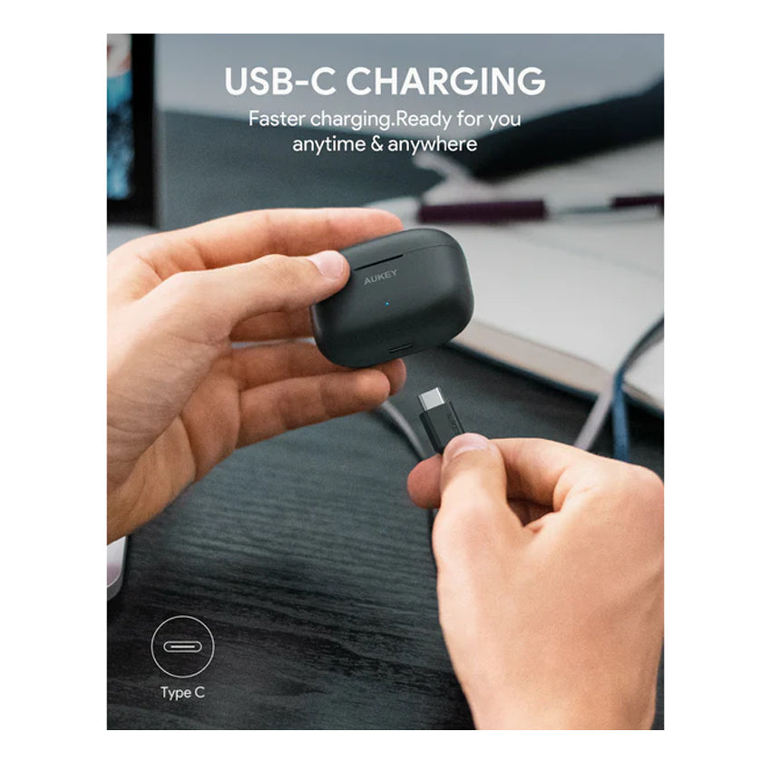 AUKEY True Wireless Earbuds, USB-C charging faster chargin. ready for you anytime & anywhere