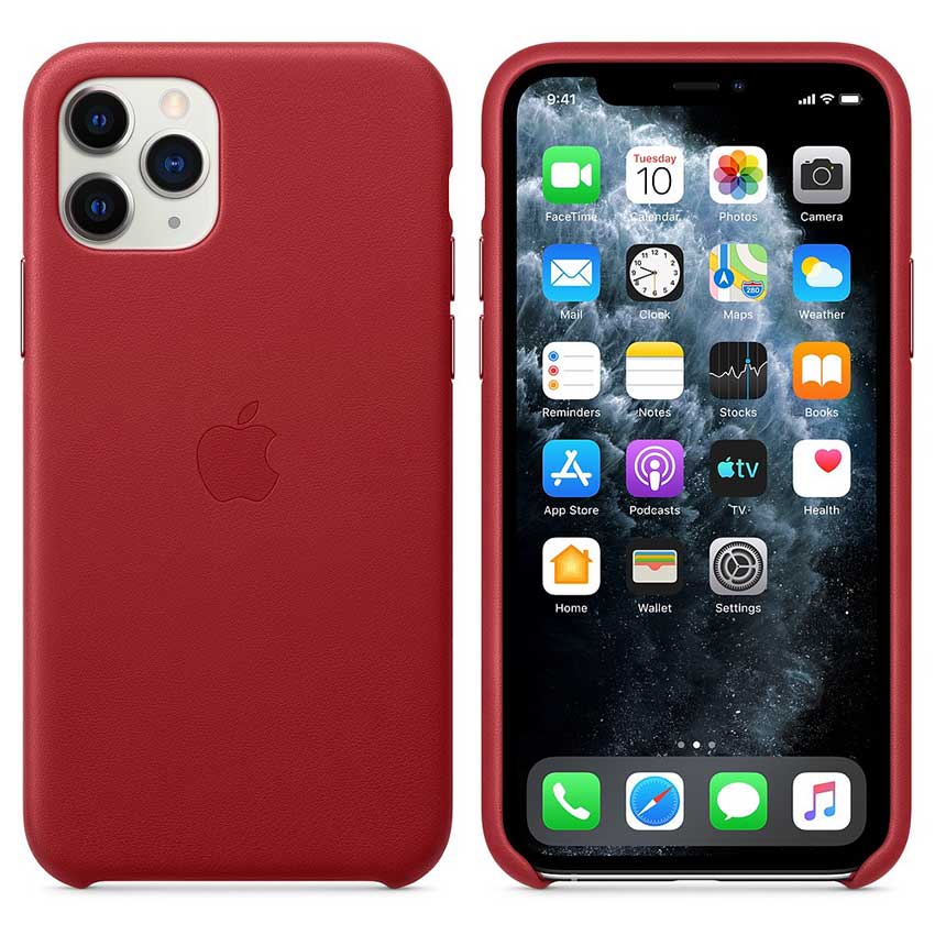 Official Apple Case iPhone 11 Pro Leather Red MWYF2ZM/A front & back view